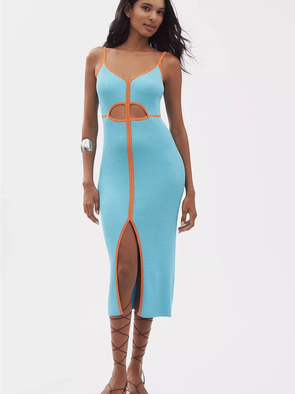 NWT Siempre x Anthropologie Blue Knit Contrast Midi Dress Medium